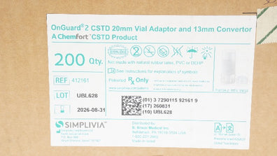Simplivia 412161 OnGuard 2 CSTD 20mm Vial Adaptor & 13mm Convertor - Box of 200